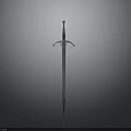 Medieval Sword With Metal Blade Red Hilt Decorative Guard On Gray Background