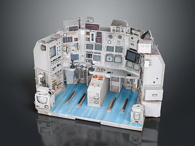 Detailed Water Vessel Cockpit Interior Model With Control Consoles And Instrument Panels 3d model