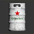 Silver Heineken Beer Keg With Red Star Logo On Reflective Surface