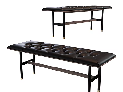 Black Leather Tufted Ottoman Bench With Modern Metal Legs And Sleek Design 3d model