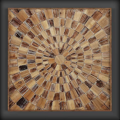 Wooden Circular Mosaic Wall Decor With Radial Pattern And Natural Texture 3d model