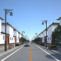 Traditional Commercial Street With White Walls Black Tiles Street Lamps Trees And Car
