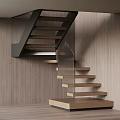 Modern Floating Stairs With Wooden Steps Metal Frame And Glass Railing