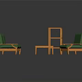 Green Sofa And Orange Coffee Table Set With Wooden Frame Matching Green Chair And Shelf