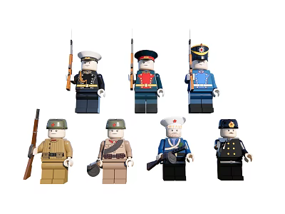 Toy Soldiers With Different Military Uniforms Holding Weapons And Various Styles 3d model