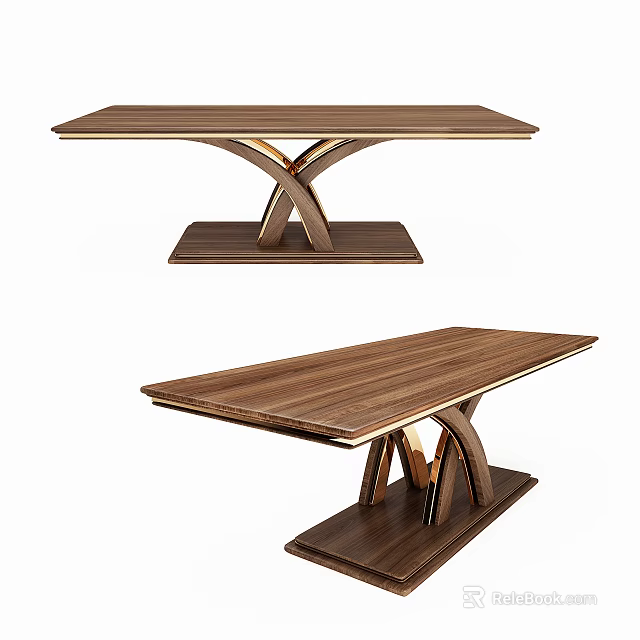 Modern Wooden Dining Table With Cross Metal Legs And Sleek Polished Top Design 3d model 