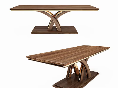 Modern Wooden Dining Table With Cross Metal Legs And Sleek Polished Top Design 3d model