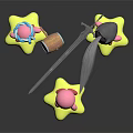 Pink Cartoon Characters On Yellow Star Bases With Wooden Barrel And Umbrella