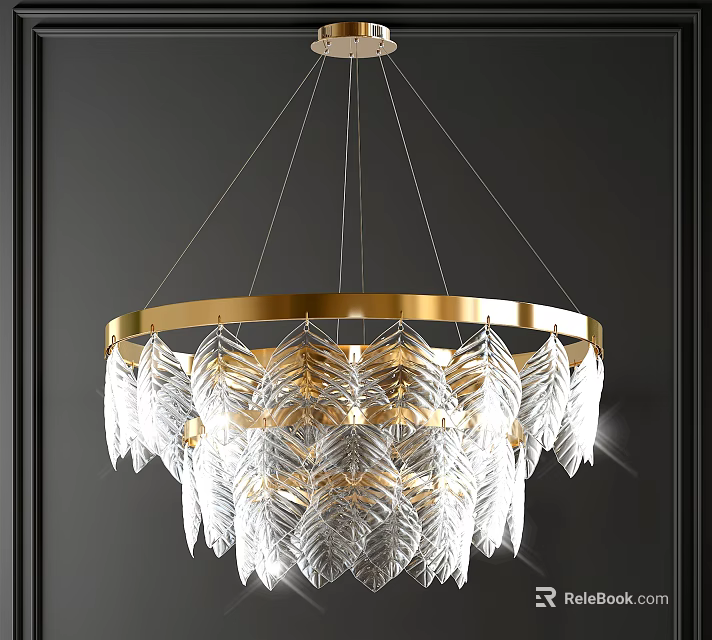Elegant Crystal Chandelier with Gold Frame and Leaf Shaped Crystals for Modern Interior Decor 3d model 