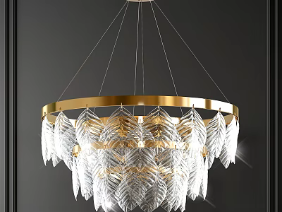 Elegant Crystal Chandelier with Gold Frame and Leaf Shaped Crystals for Modern Interior Decor 3d model