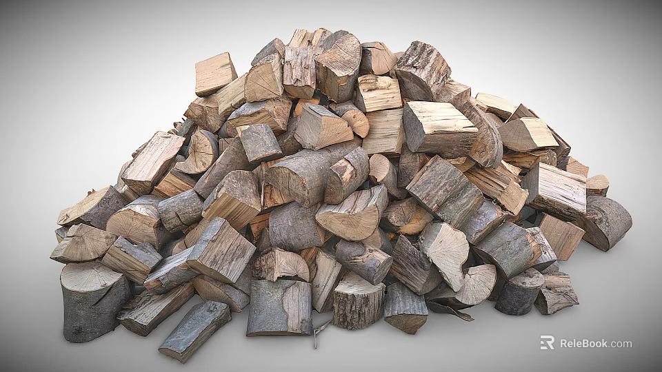 Natural Wood and Stone Pieces Stacked as Rustic Construction Material Pile 3d model 