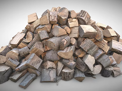 Natural Wood and Stone Pieces Stacked as Rustic Construction Material Pile 3d model