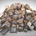 Natural Wood and Stone Pieces Stacked as Rustic Construction Material Pile 3d model