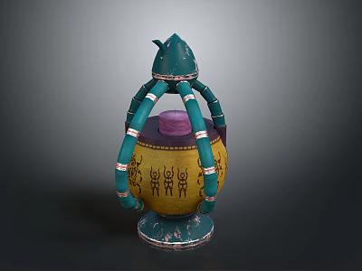 Traditional Handcrafted Ceramic Equipment With Green Accents Yellow Base And Intricate Decorative Patterns 3d model