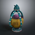 Traditional Handcrafted Ceramic Equipment With Green Accents Yellow Base And Intricate Decorative Patterns