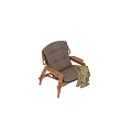 Comfortable Leisure Chair With Wooden Frame Gray Tufted Cushion And Patterned Blanket