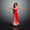 Game And Movie Character In Red Dress With Pink Patterns And Brown Braided Hair