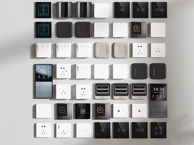 Modern Various Design Switch Panels With Black White Gray Colors And Digital Display Features 3d model