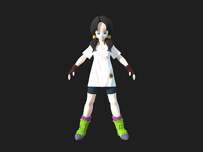3D Female Game Movie Character With Black Hair White Top Black Shorts And Green Socks 3d model