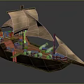 Vintage Sailing Ship With Wooden Hull Beige Sails And Deck Barrels Design