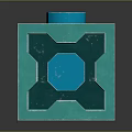 Green Cube Shaped Equipment With Blue Top And Octagonal Side Holes 3d model