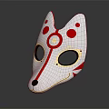 White Fox Mask Featuring Red Spots Gold Trim And Black Eye Holes