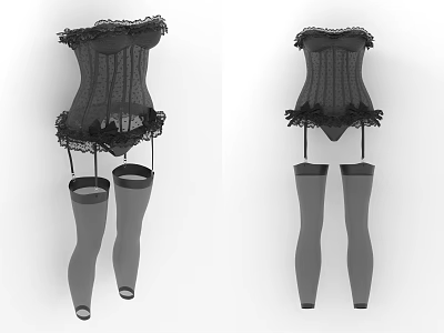 Fashionable Black Lace Corset Apparel With Stockings And Intricate Design Details 3d model