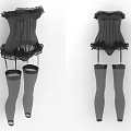 Fashionable Black Lace Corset Apparel With Stockings And Intricate Design Details