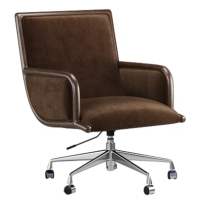 Brown Velvet Office Chair With Leather Armrests And Silver Metal Base 3d model