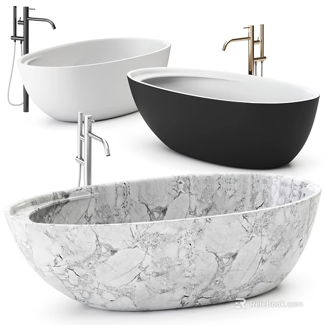 Elegant Modern Bathtub Designs Featuring White Black And Marble Finishes 3d model 