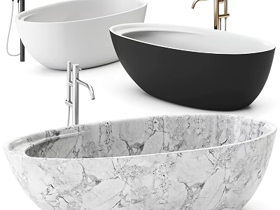 Elegant Modern Bathtub Designs Featuring White Black And Marble Finishes 3d model