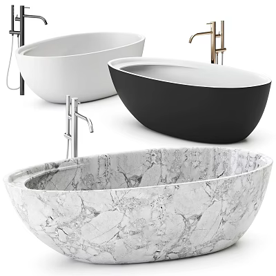 Elegant Modern Bathtub Designs Featuring White Black And Marble Finishes 3d model