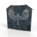 Dark Decorative Wall Hanging With Spread Winged Eagle Design Dot Pattern And Gold Accents
