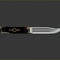 Tactical Weapon Knife With Black Handle Golden Decoration And Silver Reflective Blade