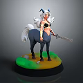 Centaur With White Hair Horns Black Bikini Holding Sword On Green Yellow Base With Stones