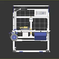 Industrial Workbench Equipment With Digital Control Panel Blue White Frame Yellow Components Safety Net Guard