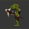 Green Goblin Creature Character With Pointed Ears Shield And Tribal Attire Design 3d model