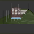 Detached Villa With Red Roof Blue Swimming Pool And Green Lawn On Hilly Terrain
