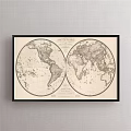 Vintage World Map With Double Hemispheres Framed Wall Decor Artwork 3d model