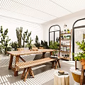 Modern Home Balcony Design With Lush Green Plants Wooden Table And Natural Light