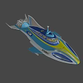 Sleek Blue Yellow Stingray Fighter Jet Model with Cockpit and Sleek Design Details