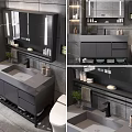 Modern Bathroom Vanity With Gray Countertop Cabinet Sink Backlit Mirror And Toiletries