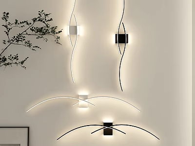 Modern Curved Line Wall Lamps With Black White Bases For Interior Decor 3d model