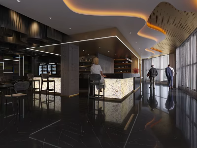 Modern Bar Interior With Marble Countertop Sleek Floor And Warm Lighting Design Elements 3d model