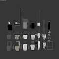Various Toilet Designs Collection With Bathroom Accessories Towel Racks And Shelves