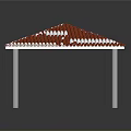 Outdoor Pavilion Featuring Red Tiled Roof Supporting Columns And Gray Brick Floor