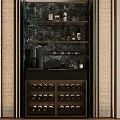 Modern Luxury Built In Wine Cabinet With Marble Backdrop And Warm Side Ambient Lighting