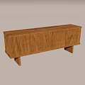 Wooden TV Cabinet With Vertical Slats Against Textured Wall And Wooden Floor