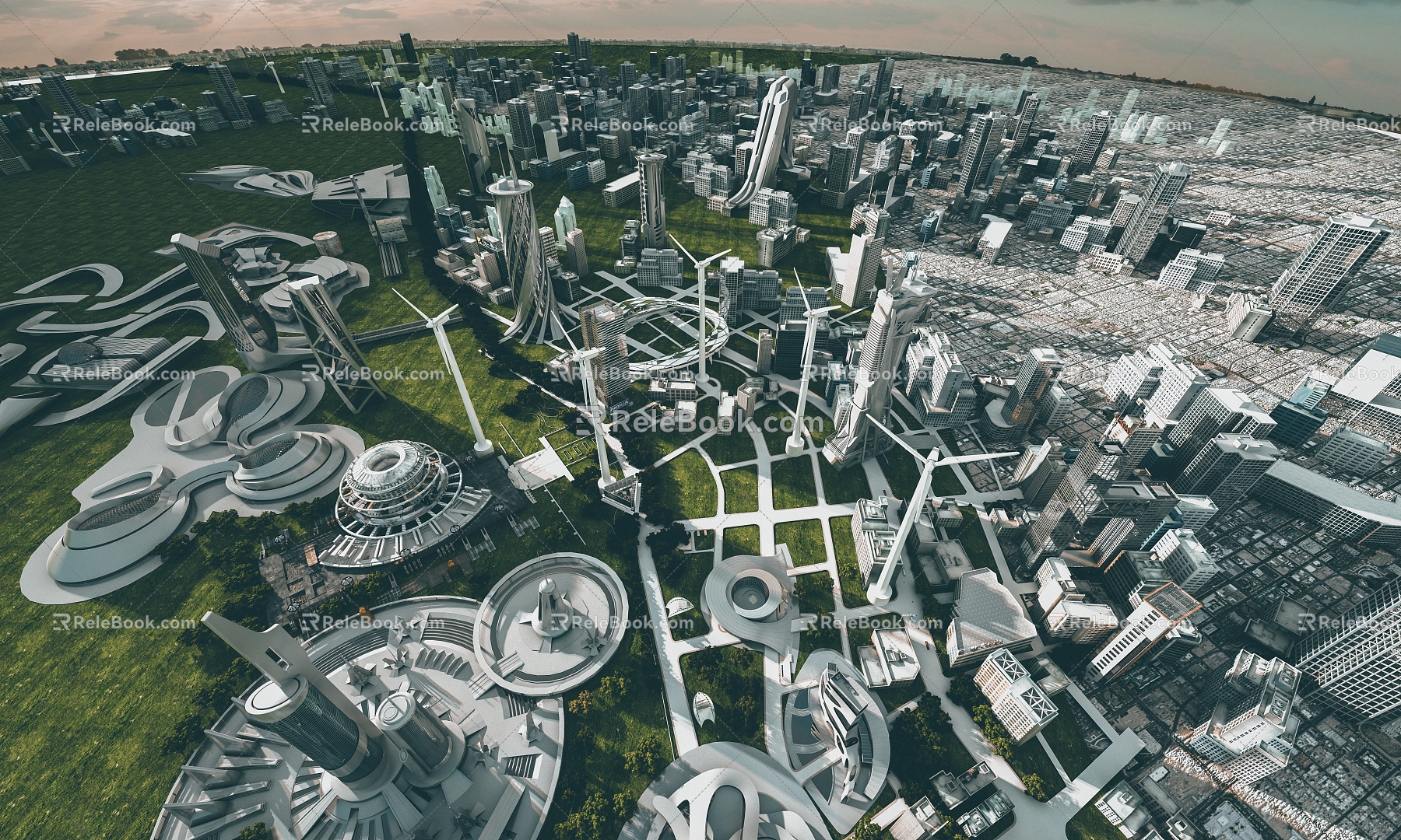 Modern Aerial View Future Technology City Doomsday 3d model