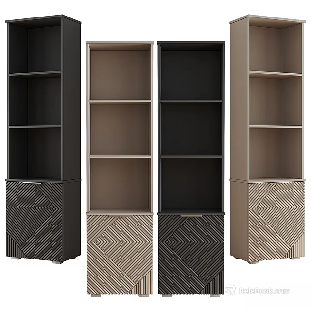 Stylish Display Cabinets Featuring Multiple Shelves Black Brown Beige Tones And Geometric Design Bases 3d model 